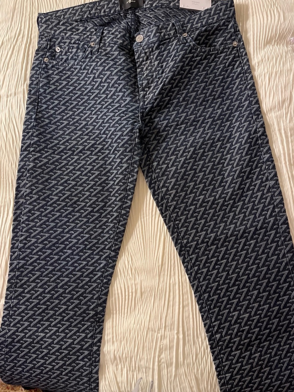 7 For All Mankind Navy and Light Gray Geo-Print Jeans